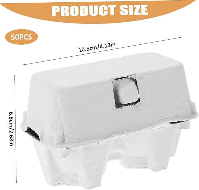 Paper Egg Cartons 2 Count 3x4 Paper Pulp Egg Cartons, Reusable No Breakage for Refrigerator Farm Market Travel 50pcs Box Blank 2 Pack Box Protective ..