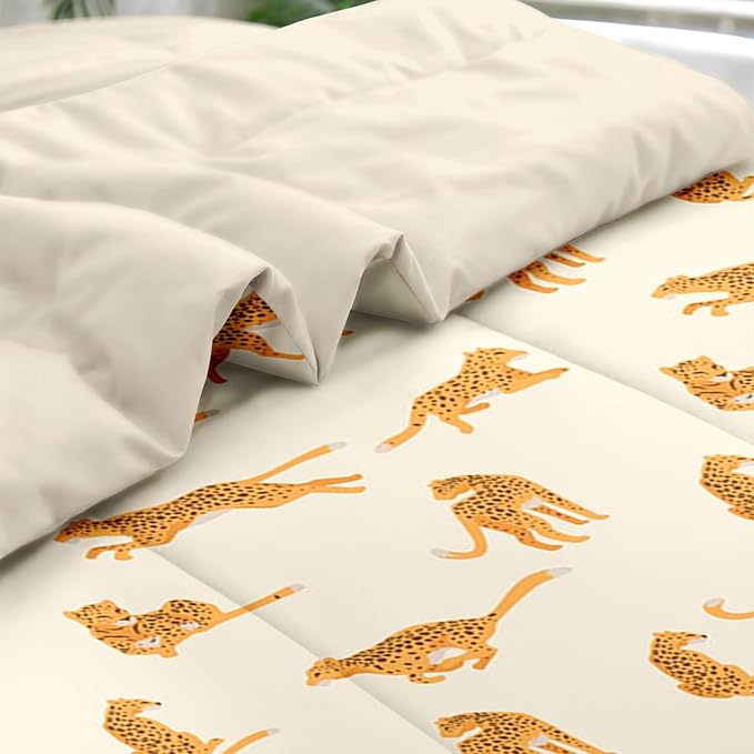 Comforter Set Queen Size, Leopard 7 Pcs Bedding for Kids and Adults, Cheetah Bedding Sets with Fitted Sheet 2 Pillowcases & 2 Shams for Bedroom Bed Decor