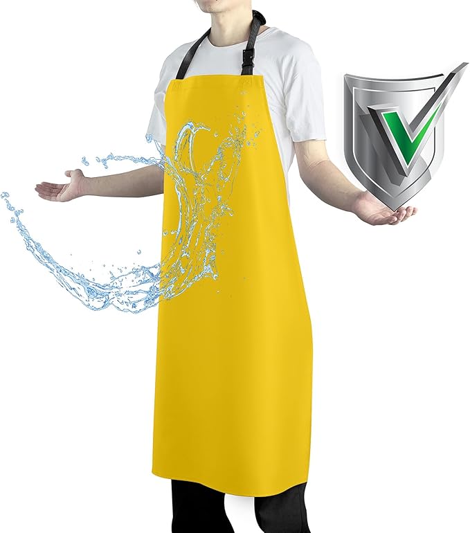 Waterproof Apron with Comfortable Adjustable Bib Rubber Vinyl Dishwasher Heavy Duty Apron for Men Women Dishwashing