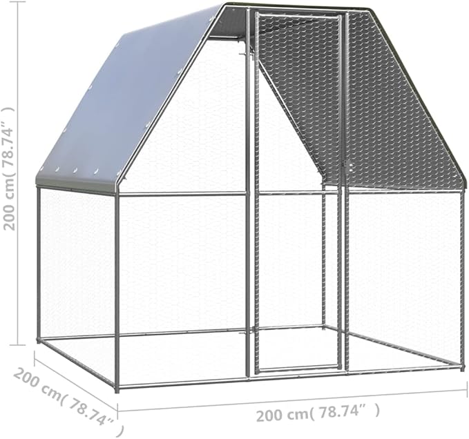 Weatherproof Outdoor Chicken Coop Large Walk-in Enclosure Outdoor Chicken Cage 6.6'x6.6'x6.6' Galvanized Steel for Outdoor Backyard Farm Garden
