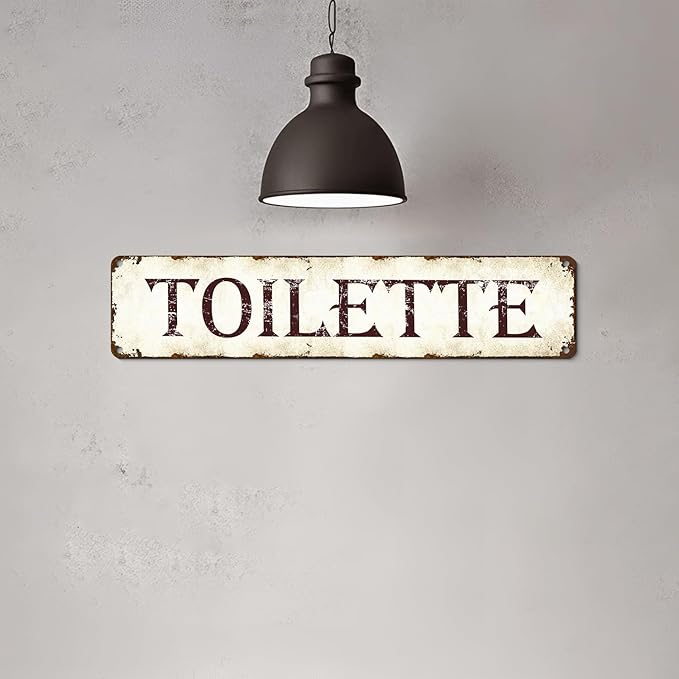 Vintage Tin Toilet Sign - Retro Metal Bathroom Wall Decor 4x16 Inch, Rustic Restroom Art for Home Office Bars, Funny Commercial Space Signage with Weatherproof Finish