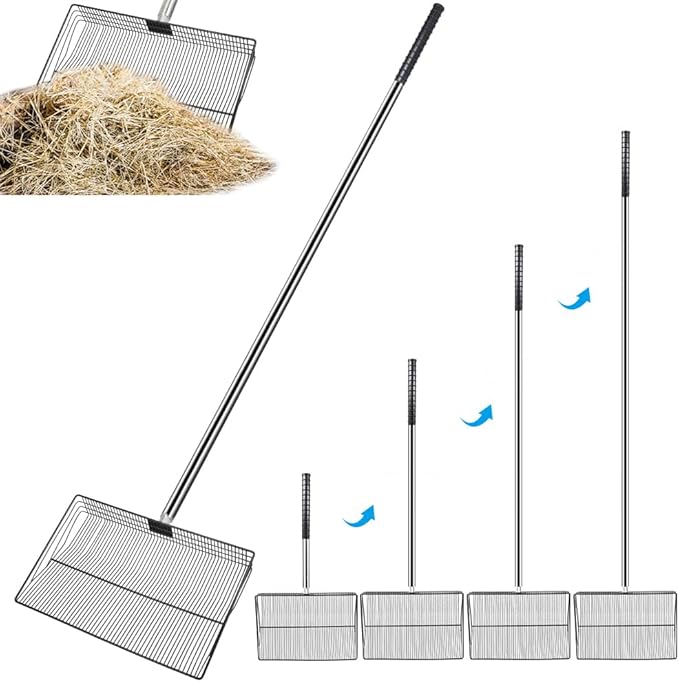Heavy Duty Chicken Poop Scooper, 15 Inch Extra Large Chicken Coop Rake with Adjustable Stainless Steel Handle (25 to 73 Inch) for Chicken Coop & Farm Cleaning Tools