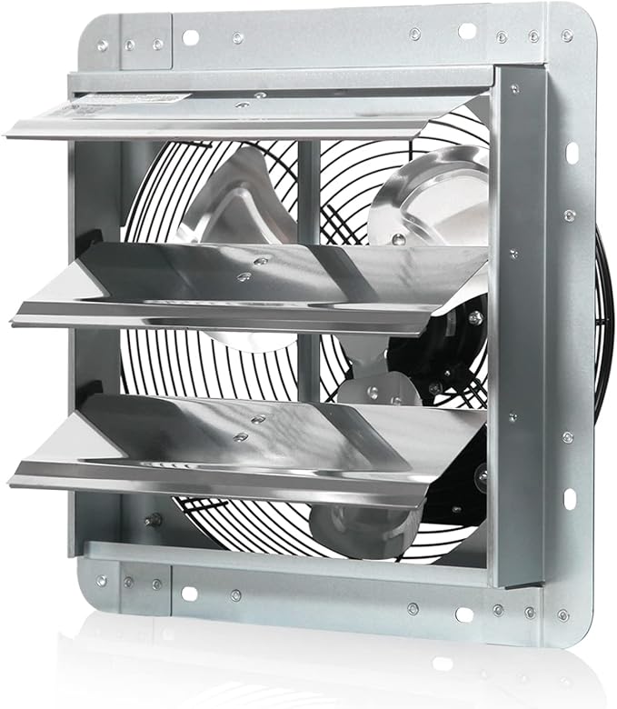 KEN BROWN 12 Inch Shutter Exhaust Fan, Gable Vent Fan, Wall Mount Ventilation, Automatic Aluminum Blades, High Speed, 1800CFM, for Garages, Shop, Greenhouse, Attic