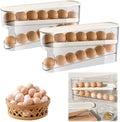 Egg Holder for Fridge, 2025 New Egg Organizer for Refrigerator Automatic Scrolling Eggs Rack Holder Rolling Dispenser, Stackable Fridge Container and Storage with Lid (2 Pcs)