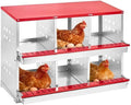 Heavy Duty Metal Chicken Nesting Box – 6 Compartments, Rollaway Egg Collection, Ventilated, Resting Perch, Wall Mounted/Floor, Easy Clean, Red Covered, 96×48×71cm, with Cover