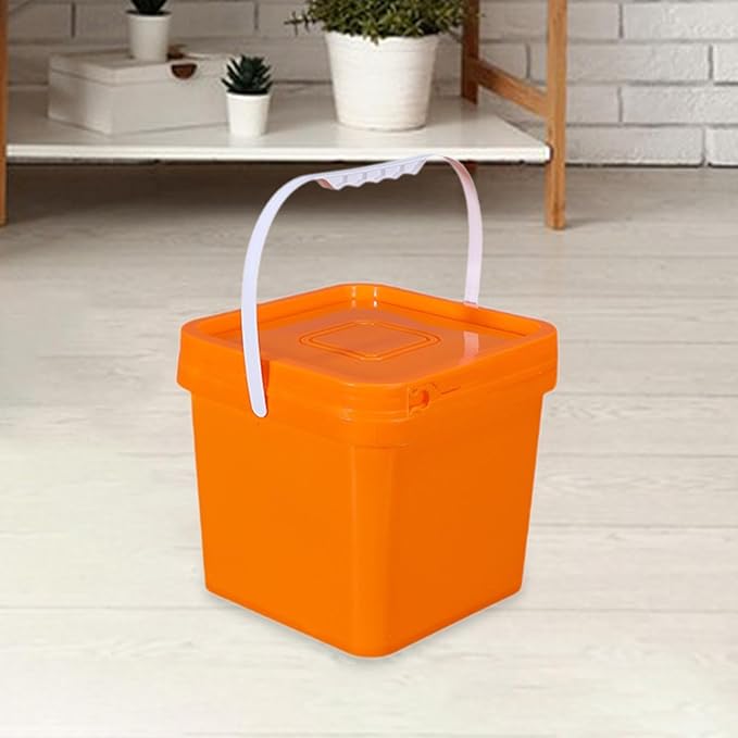 Square Bucket All Purpose Pail Large Capacity Food Storage Container with Handle and Lid for Home Improvement Outdoor Picnics, 5L 20x20x18.6cm