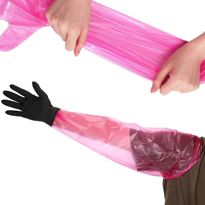 Meanplan 60 Pcs Field Dressing Gloves Disposable Cleaning Hunting Field Processing Gloves Shoulder Length Black Dressing with Long and Short Gut Mitten Combo Pack