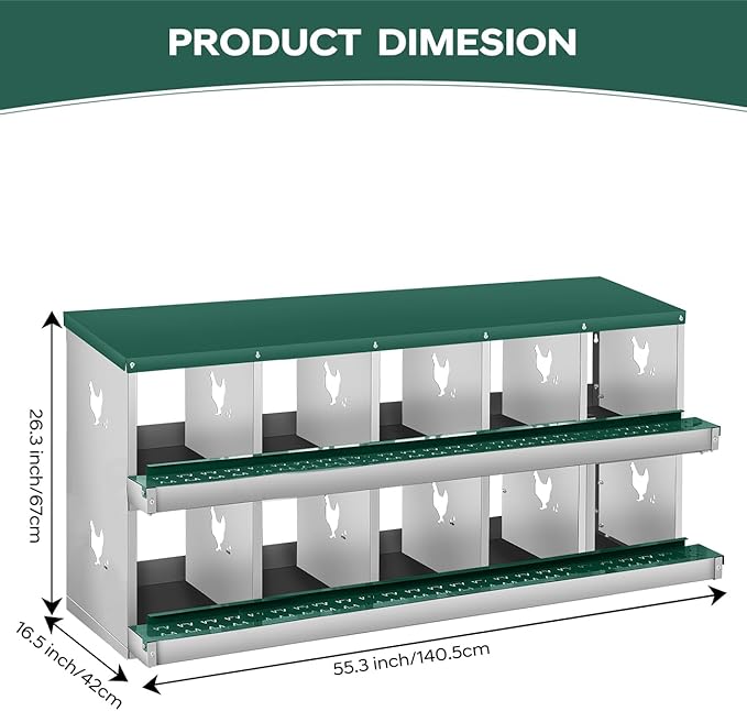 10 Compartment Nesting Boxes for Chickens, Chicken Nesting Box to Protect Eggs, Chicken Laying Boxes, Easy to Clean and Install