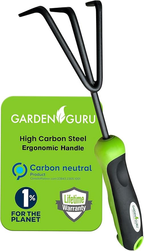 Garden Guru Hand Cultivator Rake Tiller Tool – High Carbon Steel for Ultimate Strength - Rust Resistant – Ergonomic Handle – Great for Gardening Cultivating Loosening Weeding (2 Pack)