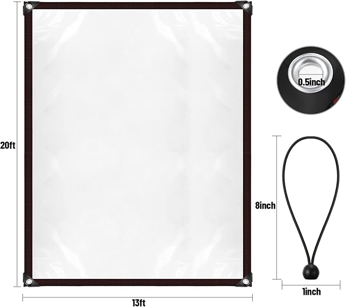 Shappy 6.5 x 6.5 Feet Clear Waterproof Tarp with Grommets Chicken Coop Cover Heavy Duty Waterproof Tarp Elastic Rope Anti-Aging Insulation PE Cover Tarpaulin for Garden Plant Outdoor Furniture Patio