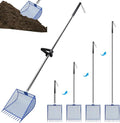 Kaleky 2-in-1 Heavy Duty Chicken Coop Rake and Scooper, 15 Inch Metal Chicken Cleaning Shovel with Adjustable Stainless Steel Handle (25 to 73 Inch) for Sand, Coops, Litter Cleaning (Blue)