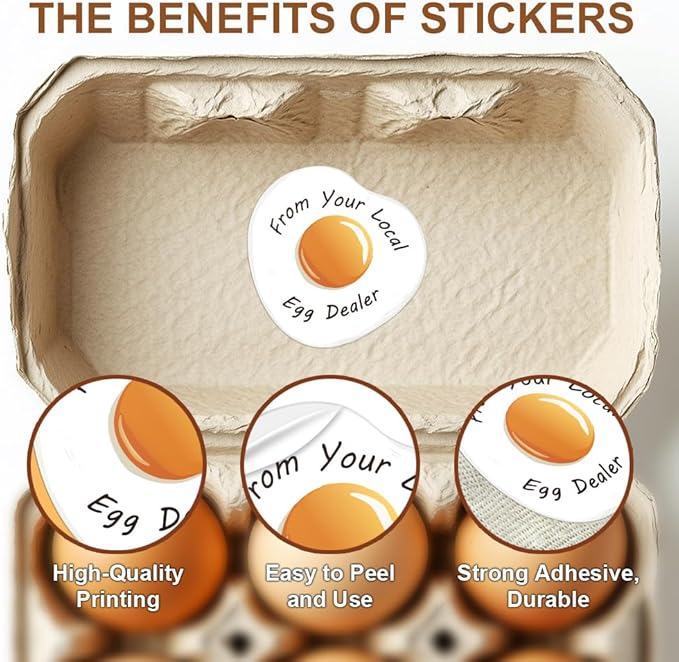 320 Pcs Funny Egg Carton Labels, 2 Inch Round from You Local Egg Dealer Farm Fresh Egg Sticker Irregular PET Adhesive Egg Packaging Sticker for Box Container Carton Farm Supplies