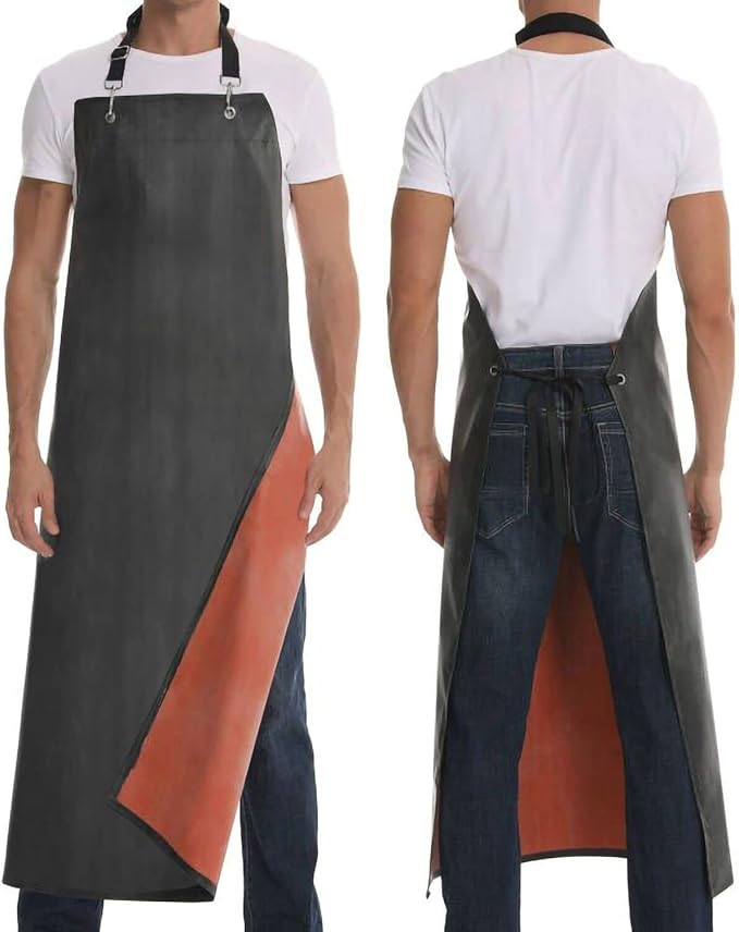 Homsolver Thick Waterproof Rubber Black Vinyl Apron for Men 39" Heavy Duty Long Chemical Resistant