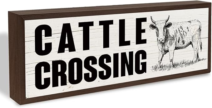 Animal Decor, Cattle Crossing Sign, Tabletop Decors, Rustic Farmhouse Wall Decor Art for Home, Living Room, Office, Entryway, Funny Bar Signs, Porch Decors 9.5x3.1x1 inches