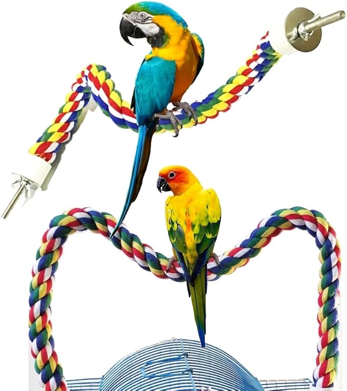 Bird Rope Perch & Birds Swing Set - Bird cage Accessories, Rope perches for Conures, Parrots,Cockatiel,Lovebird,Budgerigar,Parakeet perches for cage,Birds perches (2PCS Nipple 24inch)