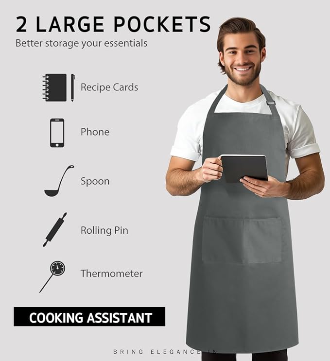 Syntus Adjustable Bib Apron with 2 Pockets Cooking Kitchen Aprons for Women Men Chef