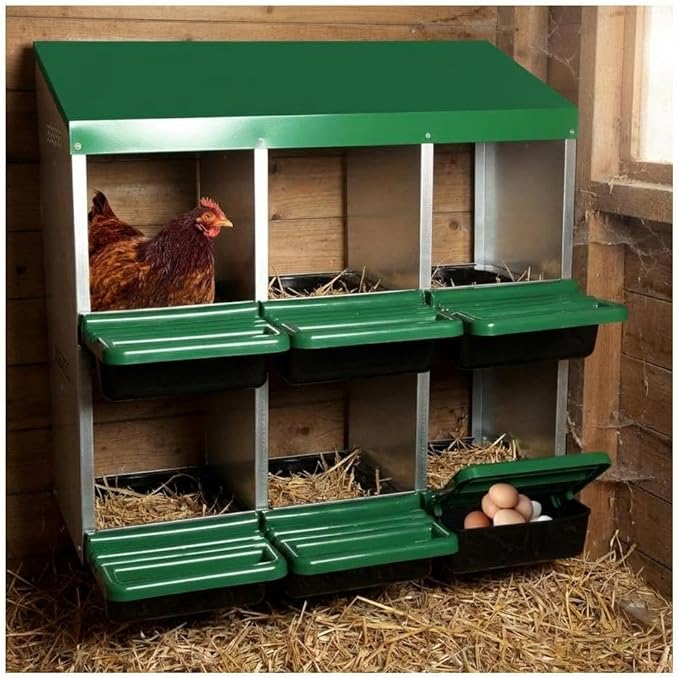 Wall-Mountable Galvanized Steel Chicken Nesting Boxes, 6/8Hole Metal Laying Box with Ventilated Design, Roll Away Egg Collection Tray, Weatherproof Hen Roosting Boxes for Coop