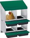 4-Compartment Double-Layer Chicken Nesting Box – Heavy Duty Metal Roll-Away Egg System with Removable Tray – Waterproof Roof & Non-Slip Base for Backyard Coops (Green)
