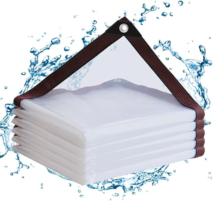 Clear Tarps with Grommets 4x8ft,Heavy Duty Waterproof Tarp Cover,Transparent PVC Vinyl Tarpaulin for Outdoor,Plant,Garden,Chicken Coop,Patio,cat Litter