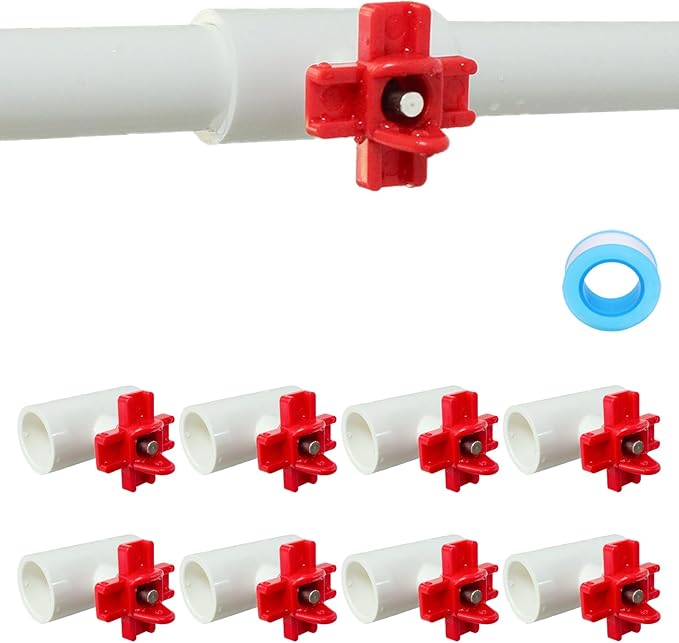 (8 Pack) Horizontal Chicken Waterer Nipples with 1/2'' PVC Tee Fittings for DIY Automatic Chicken Waterering System