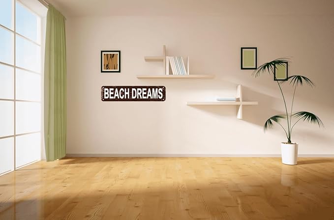 cohuodec Beach Dreams Metal Wall Sign 16x4 Inch - Coastal Rustic Decor for Bedroom, Beach House, Summer Home
