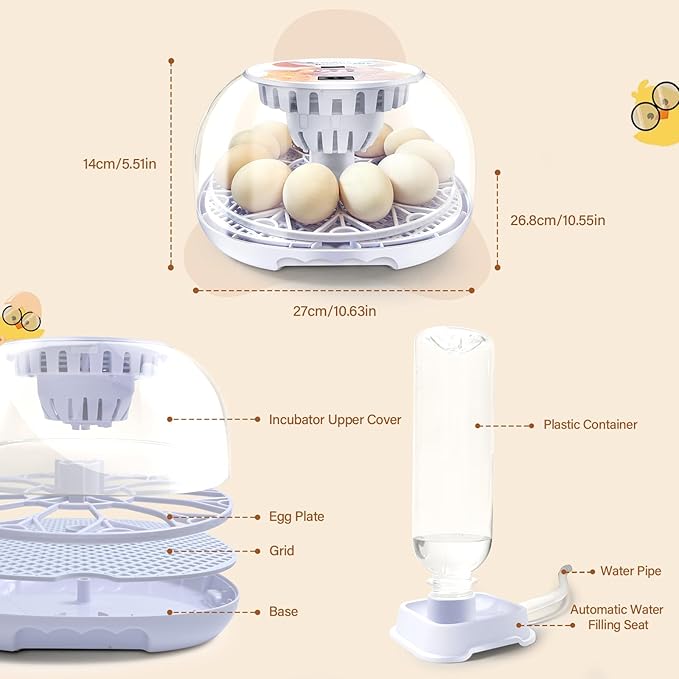 12 Egg Incubators for Hatching Eggs | with Auto Egg Turner, Temp & Humidity Control | 360° Viewing for Chicken, Duck, Quail Eggs | Ideal for Farm, School, Home
