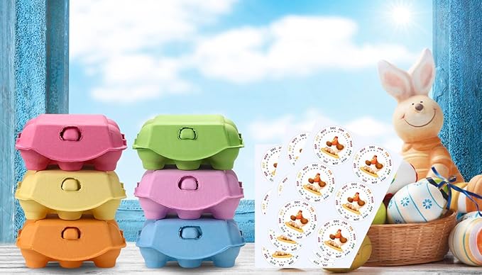 48 Pcs Egg Cartons Half Dozen, Colorful Paper Pulp Cute Egg Basket Storage Container Holder, Easter Valentine Lover Gift Chicken Eggs Crate with Labels, Hold Up to 6 Huevos
