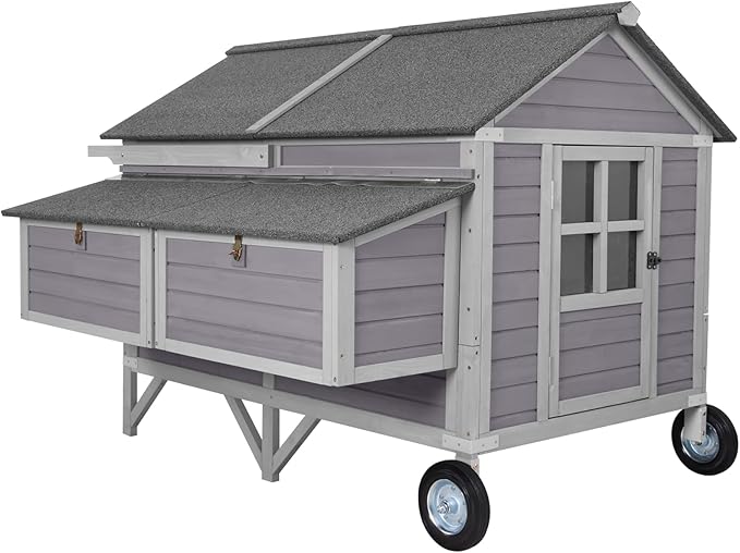 Aivituvin Chicken Coop Mobile Wooden Hen House with Nesting Box,Large Poultry Cage Upgrade with Strong Iron Frame,Durable & Waterproof