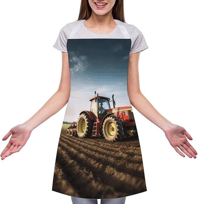 Tractor Farm Apron with Pockets Water And Oil Resistant Kitchen Aprons Professional Adjustable Bib Apron for Women Men