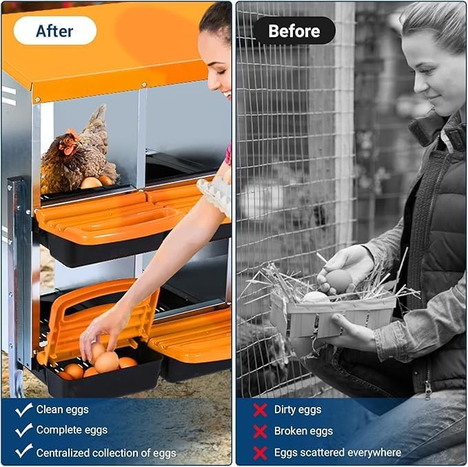 Chicken Nesting Box, 10-Compartment Egg Laying Box, Convenient for Collecting Eggs, Ventilated Poultry House Equipment in Metal Chicken Coop, Suitable for Hens and Ducks, (Orange, Without Stand)