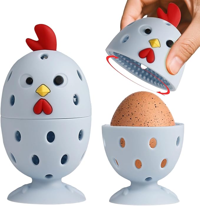 4PCS Rotating Egg Scrubber for Fresh Eggs, Silicone Cleaning Brush Set, Egg Wash Brush Multipurpose for Fruits Vegetables Chicken Eggs (Blue)