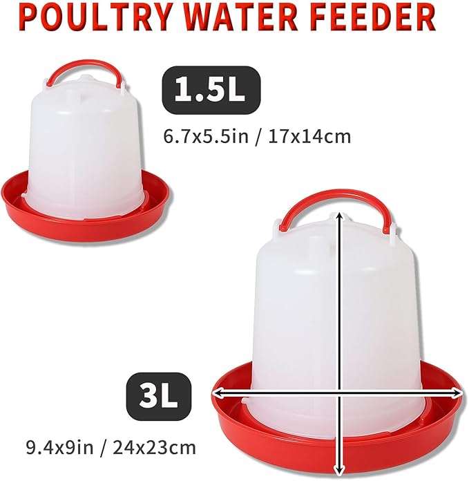 2 Pack 1.5L Chick Waterer with Handle – Poultry Drinker Set for Chicks, Ducks, Turkeys, and Small Farm Birds | Plastic Water Dispenser for Coop