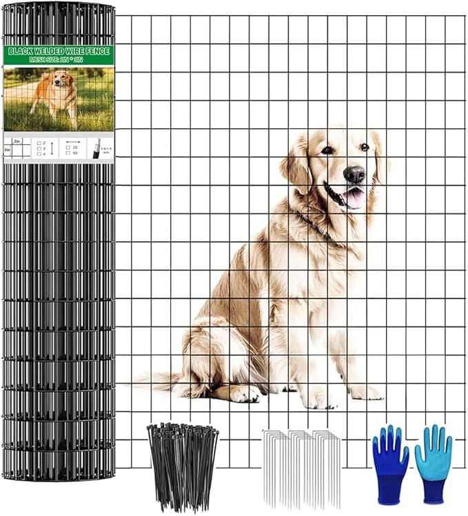 Welded Wire Fence 48inch x 50ft, Black PVC Coated Garden Fencing, 2 inch x 3inch 16Gauge Chicken Wire Fence Roll, Anti-Rust Metal Fencing for Yard Plant Protection Poultry Netting