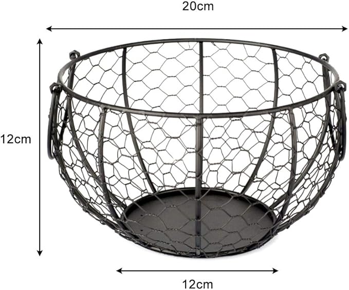 Round Chicken Wire Egg Basket, Farmhouse Metal Chicken Egg Collecting Basket with Handle Vintage Gathering Basket for Gathering Fresh Eggs Fruit Countertop Storage