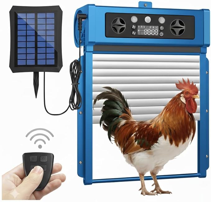 Solar Poultry Door Kit - Auto Anti-Pinch Chicken Coop Gate with Remote & Timer - Waterproof Predator Guard with Dual Power Backup System