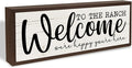 Farmhouse Wood Signs, Framed Wooden Block Sign, Western Home Decor, Wall Decoration for Barn Farm Cottage, Cowboy Decor Signs, Welcome to the Ranch Sign 9.5x3.1x1 inches