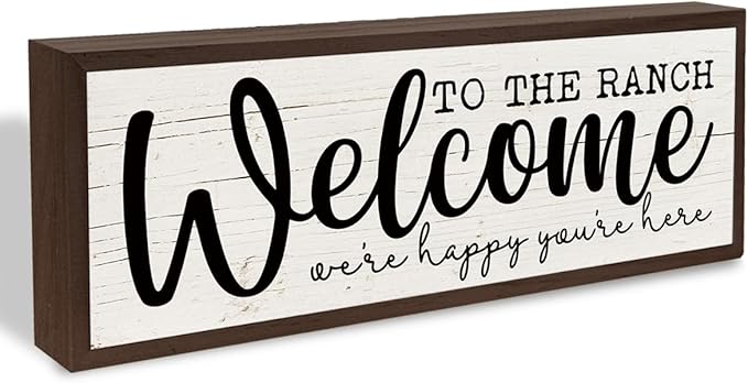 Farmhouse Wood Signs, Framed Wooden Block Sign, Western Home Decor, Wall Decoration for Barn Farm Cottage, Cowboy Decor Signs, Welcome to the Ranch Sign 9.5x3.1x1 inches