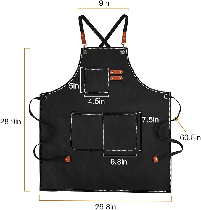 Cross-Back Chef Aprons for Men Women with Pockets,Cotton Canvas Adjustable Cooking Work Apron for Kitchen