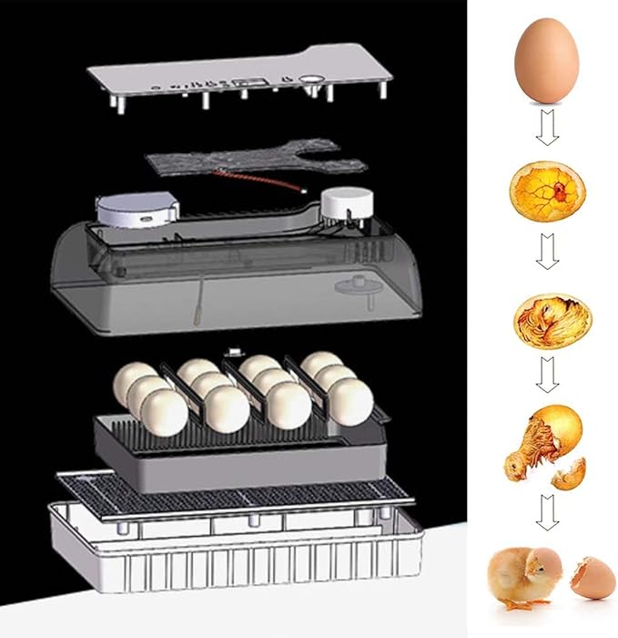 Automatic Egg Incubator, 12Eggs Electronic Poultry Hatcher with Digital LED Display Temperature Control Auto Egg Turning Turner (12 Eggs)