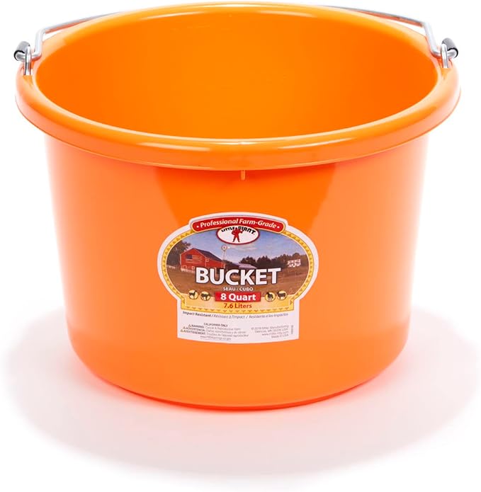 Plastic Animal Feed Bucket (Navy) - Little Giant - Round Plastic Feed Bucket with Metal Handle (8 Quarts / 2 Gallons) (Item No. P8ORANGE6)