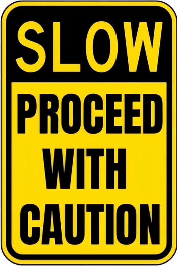 Vintage Metal Sign PROCEED WITH CAUTION Tin Sign Retro Wall Decor For Home Coffee Bar Funny Aluminum Sign 8x12 inch