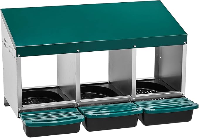 Metal Chicken Nesting Box,3 Compartment Nesting Box for Laying Eggs,Cleanable Pull Out Hen Roosting Boxes,Wall Mount Chicken Brooder Boxes,with Perch,for Hens Gooses Ducks Poultry Farms (Green)