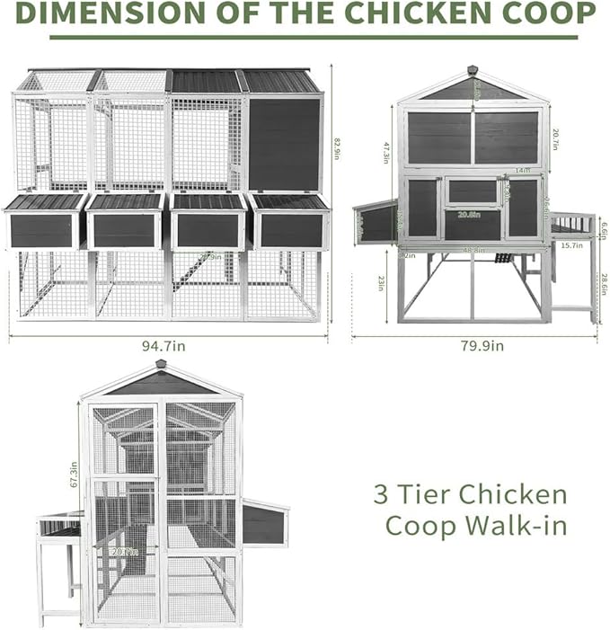 Large Walk-in Wooden Chicken Coop with Run, 3-Tier Poultry Cage for 10-20 Chickens, Outdoor Hen House with Nesting Boxes, Rainproof Roof, Pull-Out Tray, Multi-Level Rabbit Duck Hutch