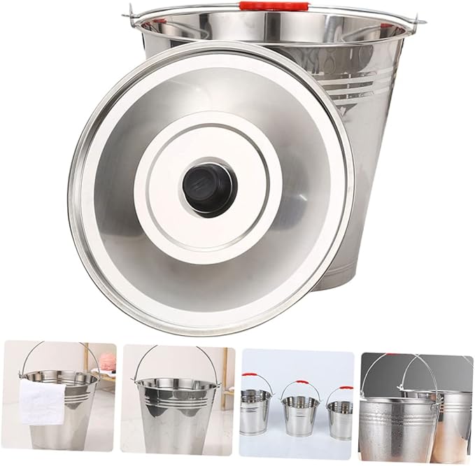 Stainless Steel 304 Milk Bucket with Lid Thickened Round Water Container for Farm Use Multipurpose Heavy-Duty Milk Storage Bucket Non-Magnetic