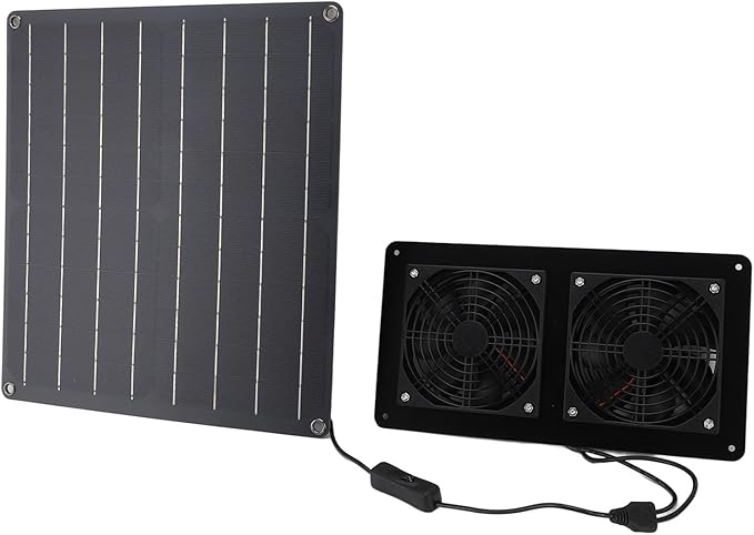 Solar Exhaust Fan Kit 12V 20W Solar Panel with Dual Fan Switch Control for Outdoor Chicken Coop Greenhouse Pet House ABS Material