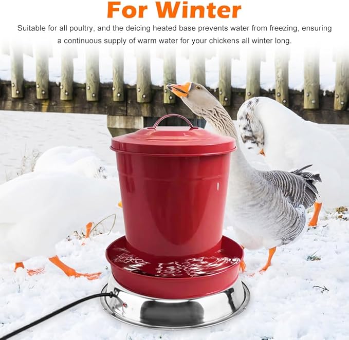 Heated Chicken Waterer, 11.8'' Chicken Water Heater Farm Heated Base for Metal Poultry Founts Waterer, Rapidly & Continuously Heat Cold Water for Chicken Turkey Goose Duck Pigeon Drinker in Winter