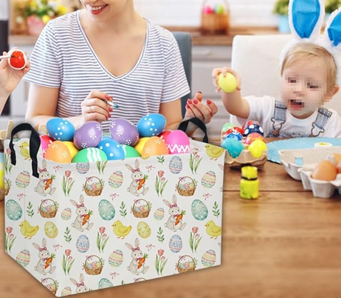 Easter Basket for Kids Easter Gift Basket Empty Baby Easter Basket for Boys and Girls Rectangular Toy Storage Basket Organizer Bin Box Cute Easter Egg Room Decor for Home(Easter Gift Basket)