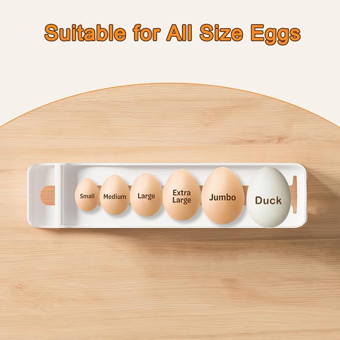 Egg Holder for Fridge, 2 Tiers Auto Rolling Forward (Can not Roll Down), Egg Storage Organizer for Refrigerator, Slim Space Saving Container, Dispenser - Egg Roller for Eggs 24 Count, Non-Stackable