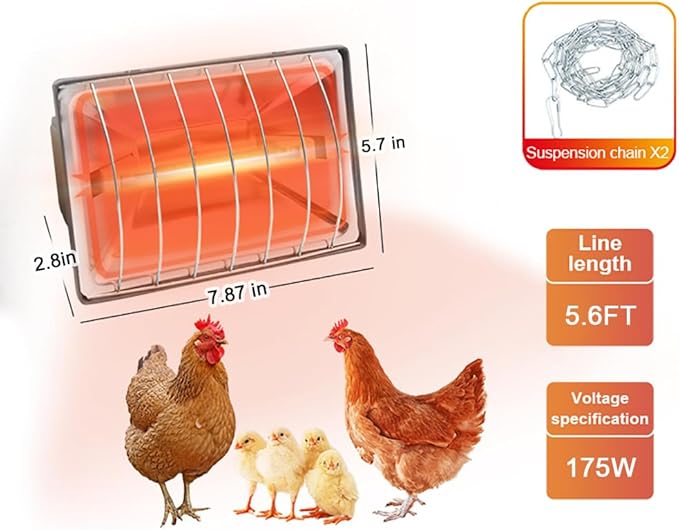 Winter Chicken Coop Heater,Waterproof Heating Lamp for Chicks Ducks Pets Dog House Cat Cage,Gently Warm Brooder Lamps with Safe Overheat Protection,Energy Efficient Adjustable (Size:7.87in,Color:175W)