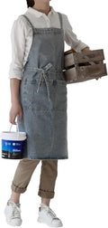 Cotton Denim Apron Soft - Unisex Adjustable Bib Apron with 5-Pockets Perfect for Kitchens